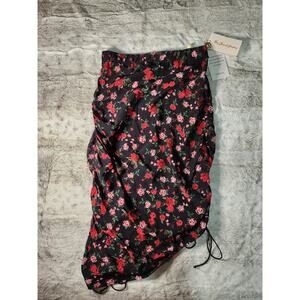 NWT For Love and Lemons Black and Red Floral Ruched Drawstring Molly Skirt